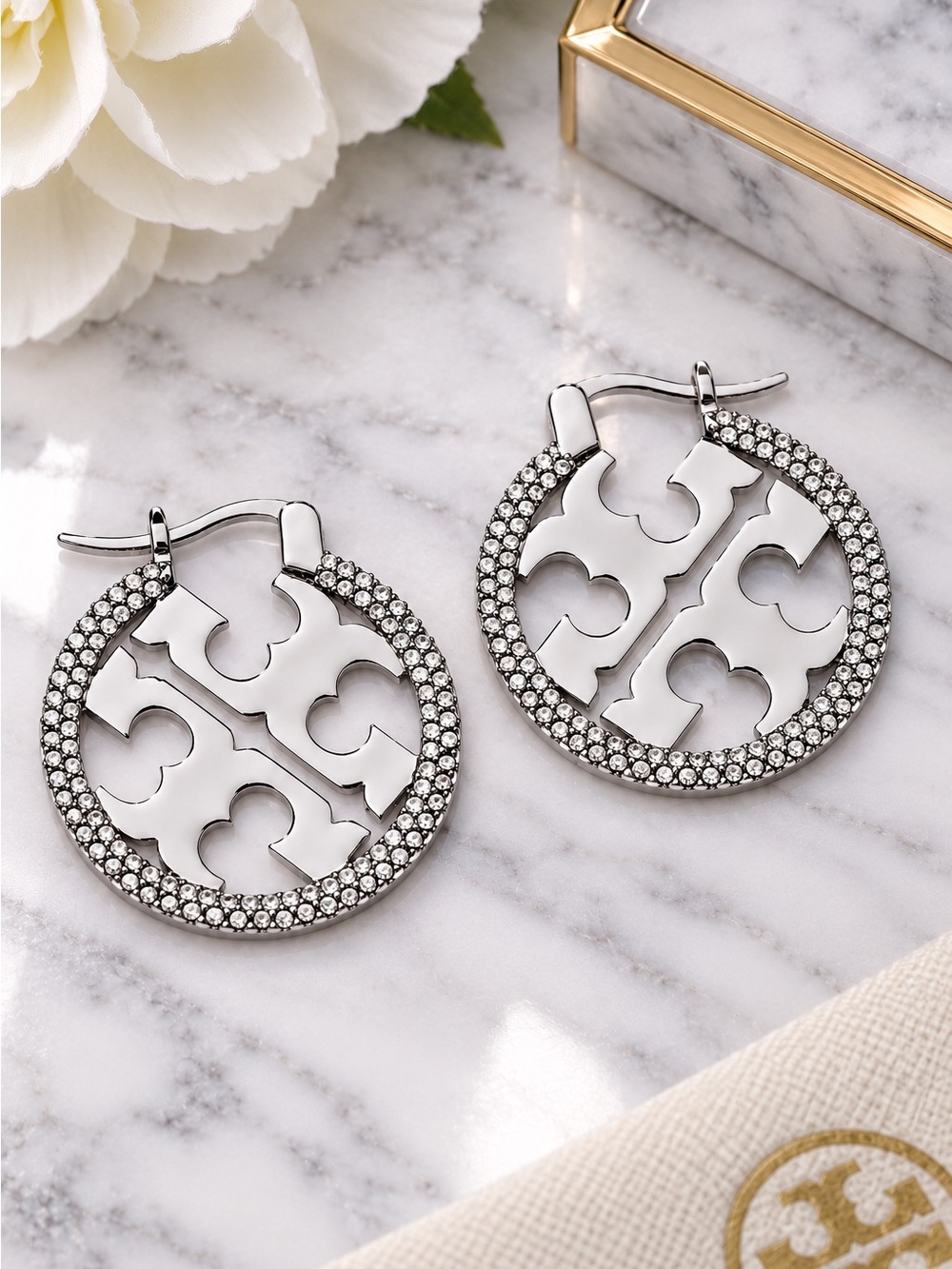 Tory Burch Miller Pave hoop earrings in Silver